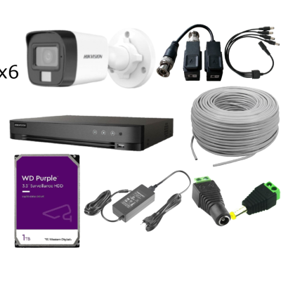 KIT DVR 8CH - 6 BULLET TVI 2MP - 1TB - CABLE 305 MTS - 6 DC - 6 BALUN - 2 SPLITTER HIKVISION