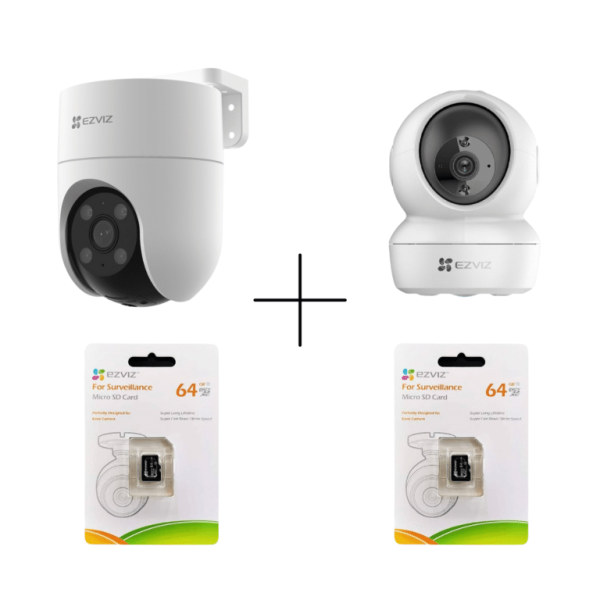 KIT 2 CAMARAS WIFI EXTERIOR - INTERIOR / H8C + H6C + 2 MEM 64 GB/ EZVIZ